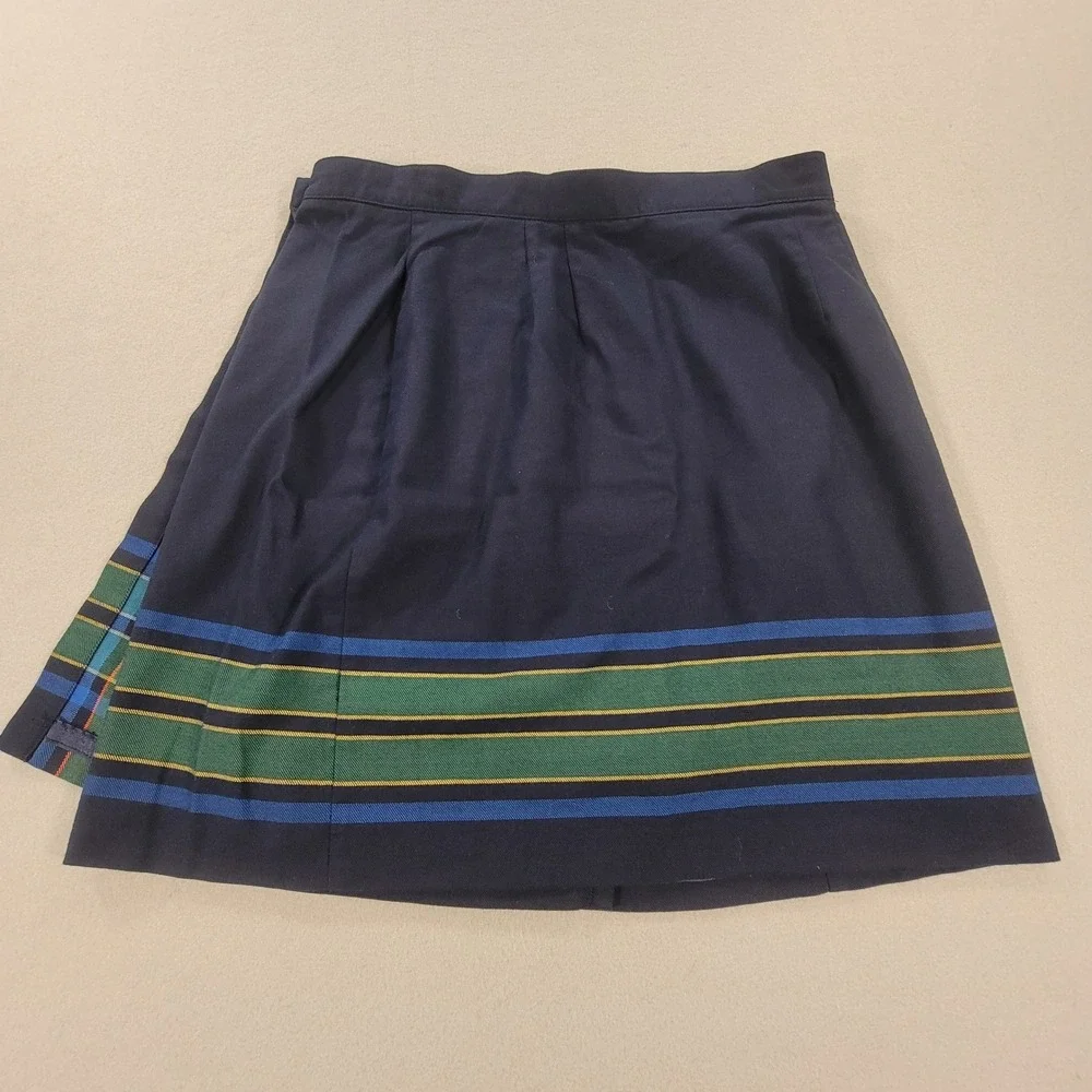 Vintage Talbots Plaid Wrap Skirt Navy Green Cotton Blend Women's Size 14 Preppy